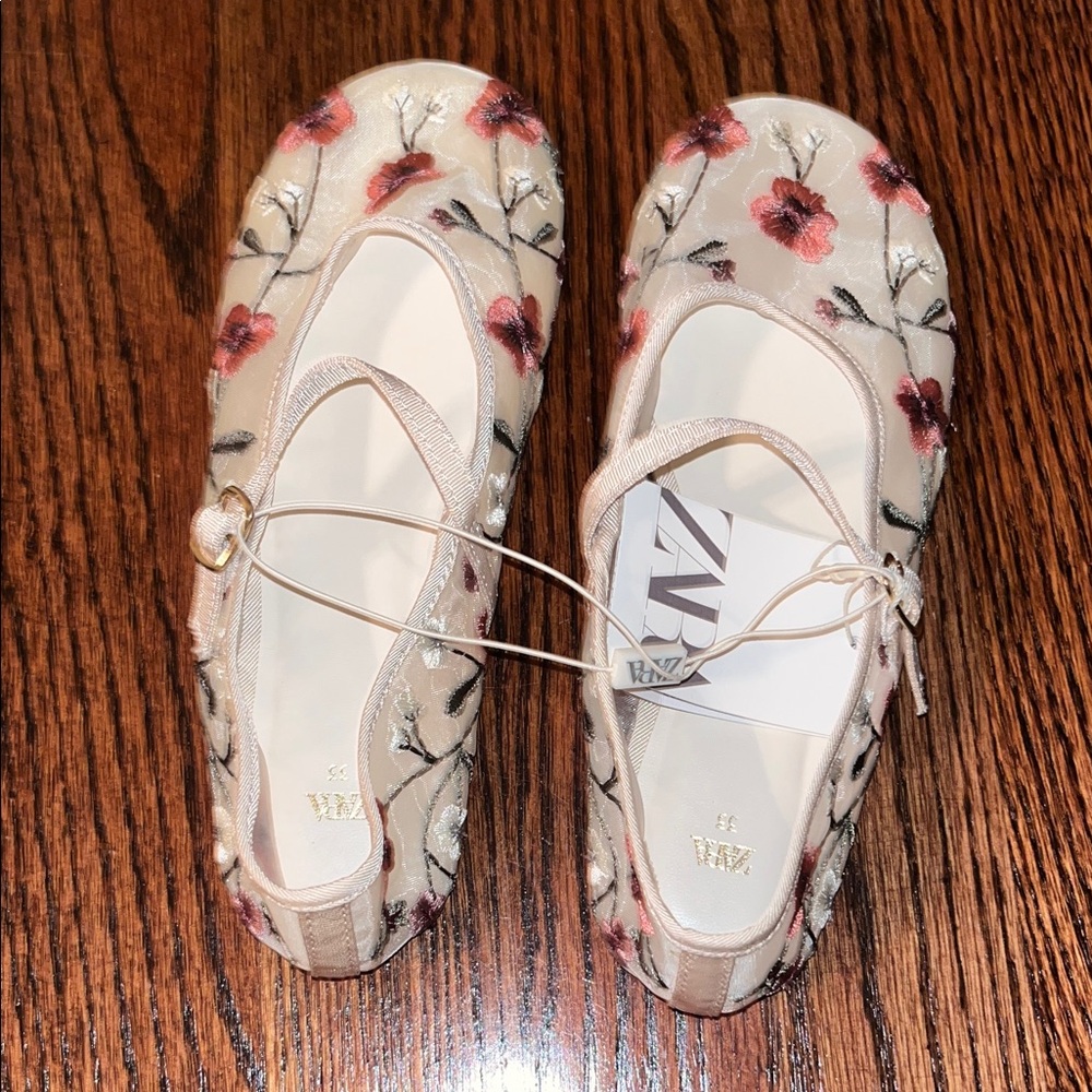 NWT Zara Floral Embroidered Flats